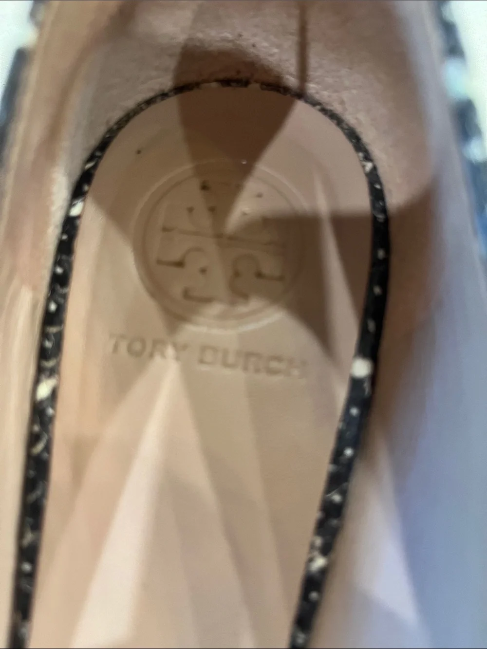 Tory Burch Black and White Splatter Logo Ballet Flats